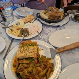 Moussaka with Green Beans in front, Kleftiko in back.. Moussaka with Green Beans in front, Kleftiko in back..