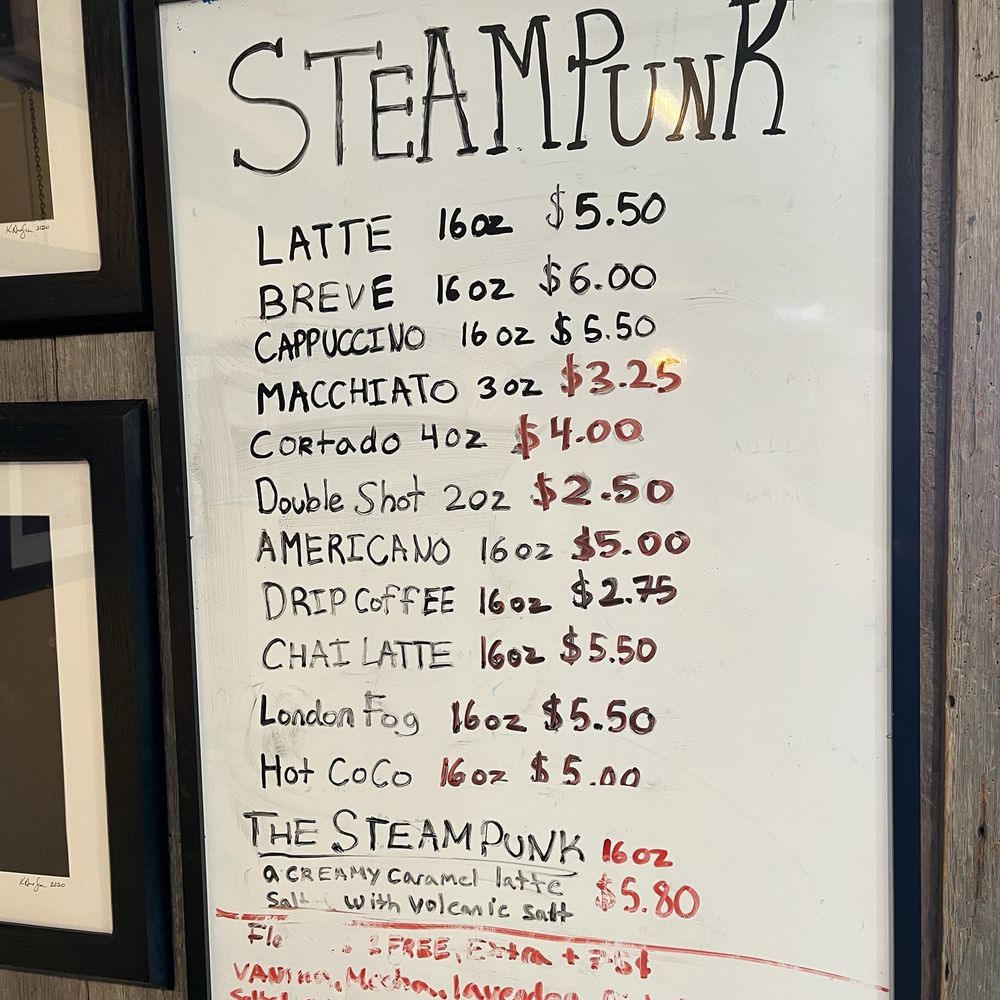 Steampunk Espresso Bar - menu - Coffee & Tea Near Me - Sister Bay, Wisconsin