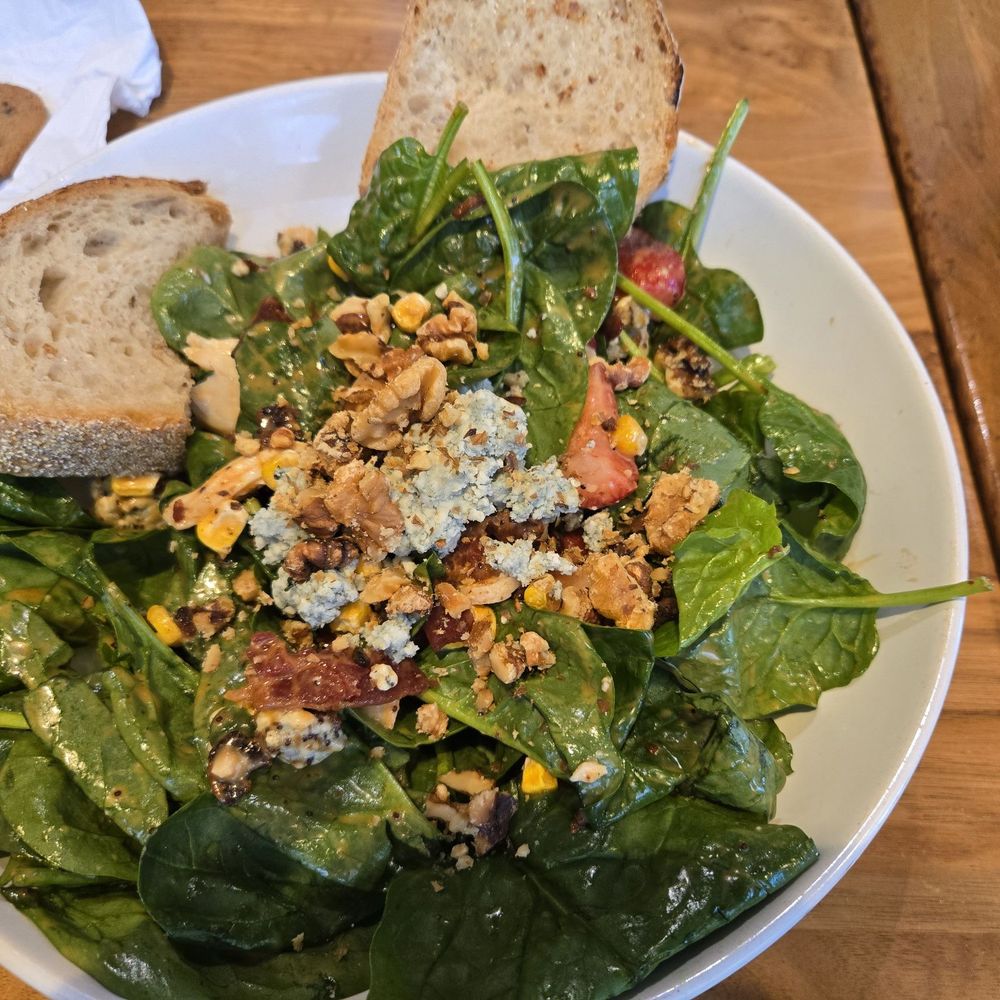 Wildflower - Strawberry Spinach salad & fresh bread w/butter - Breakfast & Brunch Near Me - Prescott, Arizona Wildflower - Strawberry Spinach salad & fresh bread w/butter - Breakfast & Brunch Near Me - Prescott, Arizona