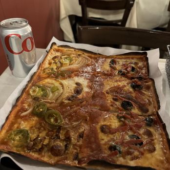 Lazzara's Pizza - Half pepperoni and olive and half cheese jalepeno and onions - Pizza Near Me - New York, New York Lazzara's Pizza - Half pepperoni and olive and half cheese jalepeno and onions - Pizza Near Me - New York, New York