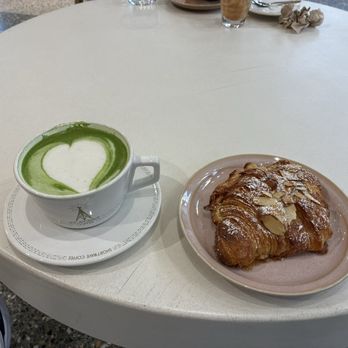 Shortwave Coffee - Vanilla Macha Latte , crossaint with frangipane filling - Coffee & Tea Near Me - St. Louis, Missouri