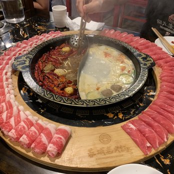 Chengdu Memory - Spicy broth with beef oil, pork broth and beef and lamb meat platter - Hot Pot Near Me - Seattle, Washington
