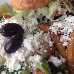 Greek burger with Greek salad and Greek fries. All excellent. Greek burger with Greek salad and Greek fries. All excellent.