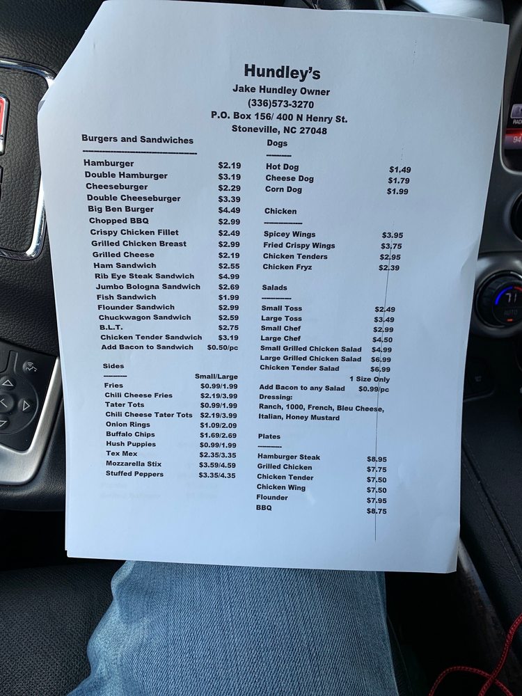 HUNDLEY’S Updated October 2024 400 N Henry St, Stoneville, North