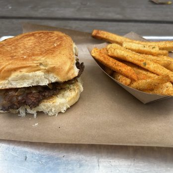 Smash'd - Southwest Smash'd and seasoned fries (not bad, not spicy). - Burgers Near Me - San Antonio, Texas Smash'd - Southwest Smash'd and seasoned fries (not bad, not spicy). - Burgers Near Me - San Antonio, Texas