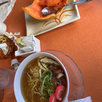 Hana Hou Restaurant - Papaya, sorry, it was eaten so fast- & Local Saimin Noodles - Comfort Food Near Me - Naalehu, Hawaii Hana Hou Restaurant - Papaya, sorry, it was eaten so fast- & Local Saimin Noodles - Comfort Food Near Me - Naalehu, Hawaii