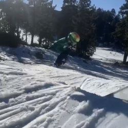 Mini Shreds - My 4 year old catching air at is second snowboard lesson!
