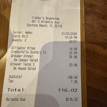 Crabby's Oceanside - Definitely not worth the price tag. - Seafood Near Me - Daytona Beach, Florida