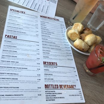 Pizza Nova - Back of the menu, delicious complimentary bread (5/5), sunshine cooler (5/5) delicious! And a Nova Mule. - Pizza Near Me - San Diego, California