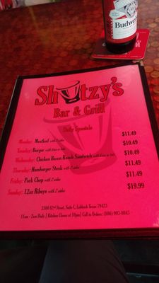 Menu photo 2 Shotzy's Bar & Grill Lubbock, TX Menu photo 2 Shotzy's Bar & Grill Lubbock, TX