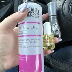 Sally Beauty - Pure acetone to soak off my grown out acrylics, cuticle oil to hydrate after the acetone and a really beautiful polish!
