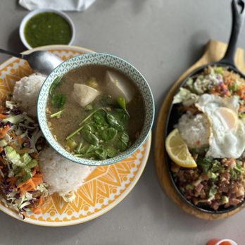 CheBogz - Pork Sinigang (left) and Sizzling fried sigig (right) - Filipino Near Me - Seattle, Washington
