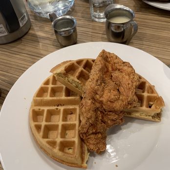 Wild Eggs - Chicken and waffles with no pulled chicken in the waffles and the hot sauce on the side - Breakfast & Brunch Near Me - Cincinnati, Ohio Wild Eggs - Chicken and waffles with no pulled chicken in the waffles and the hot sauce on the side - Breakfast & Brunch Near Me - Cincinnati, Ohio