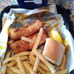 Two piece fish and chips with crinkle cut fries!