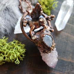 Contra Costa Crystal Fair - Copper electroformed Spirit Quartz and Pegasus necklace