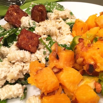 The Blissful & Fit Chef - Vegan meal with tempeh, cashew cream, butternut squash, Brussels sprouts, herbs. - Cooking Classes Near Me - Dallas, Texas The Blissful & Fit Chef - Vegan meal with tempeh, cashew cream, butternut squash, Brussels sprouts, herbs. - Cooking Classes Near Me - Dallas, Texas