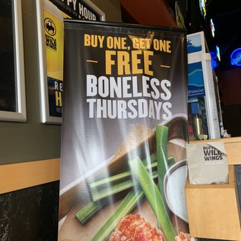 Buffalo Wild Wings - a sign for a free boneless thursday - Chicken Wings Near Me - Staten Island, New York Buffalo Wild Wings - a sign for a free boneless thursday - Chicken Wings Near Me - Staten Island, New York