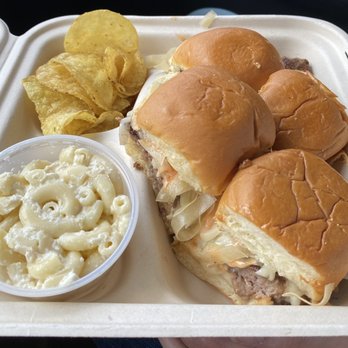 Skrtch Ktchn - Lumpia sliders with tuna Mac salad and honey Dijon kettle chips. These sliders are bomb!! Highly recommend. - Food Trucks Near Me