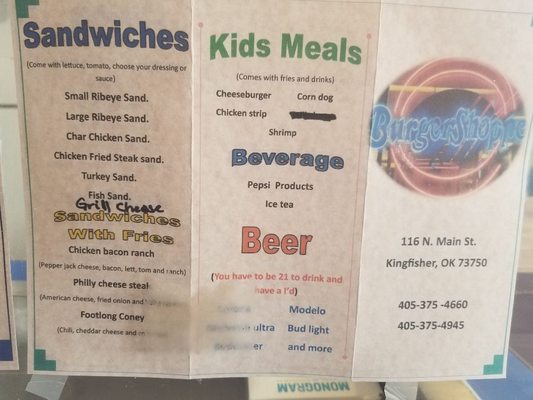 Menu photo 2 Burger Shoppe Kingfisher, OK Menu photo 2 Burger Shoppe Kingfisher, OK