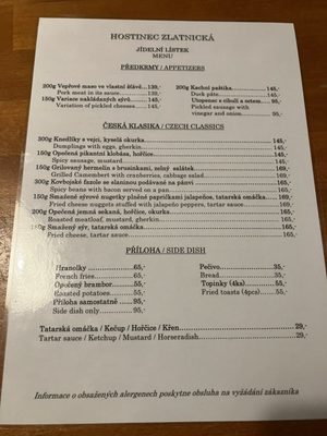 Menu photo 3 Hostinec Zlatnická Prague, PR Menu photo 3 Hostinec Zlatnická Prague, PR