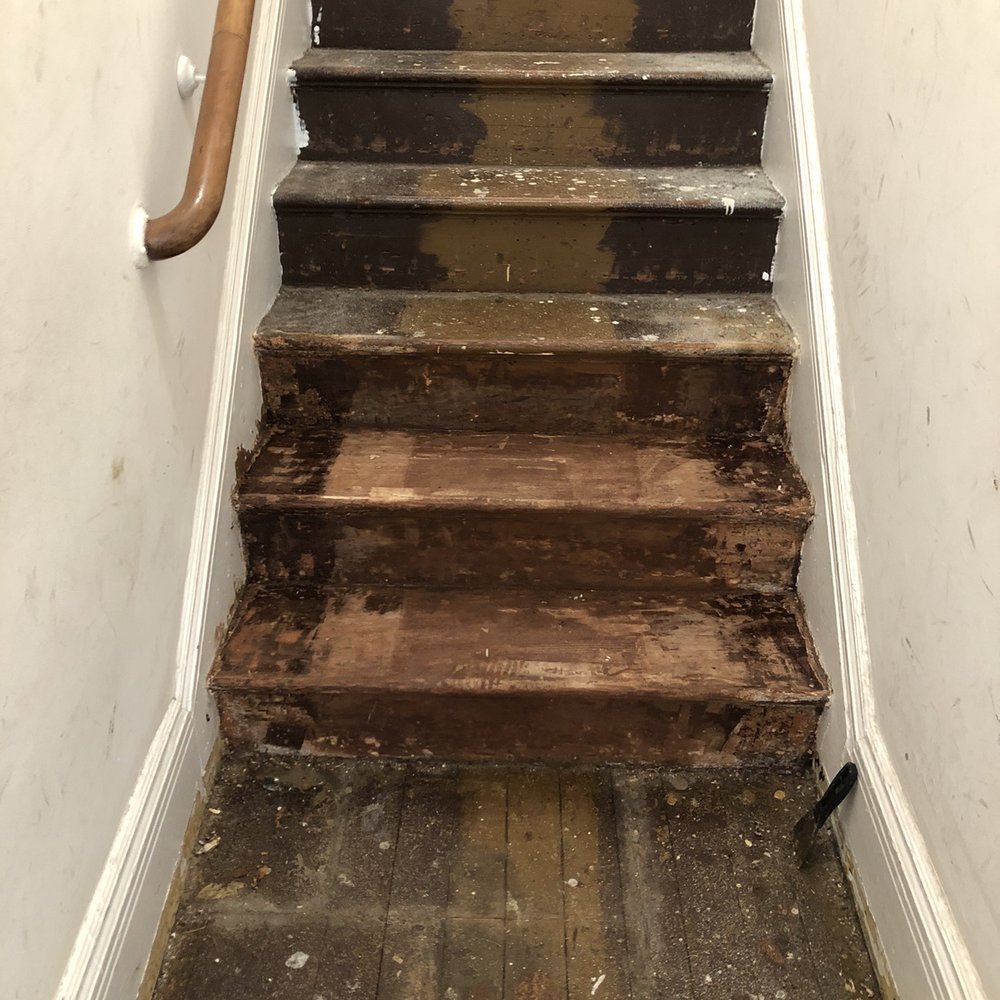 Before: 133 year old stairs with paint and stain.