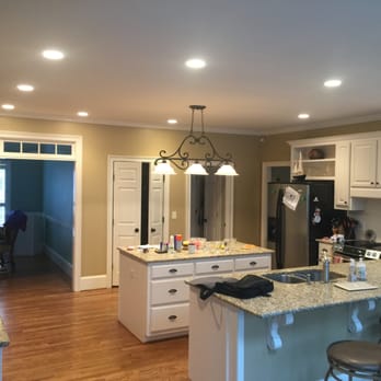 Mr. Value Electricians - LED 6" recessed can lights with a pendant light in a kitchen. - Electricians Near Me - Cumming, Georgia