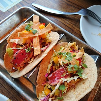 Linger - Hawaiian Yellowfin Tuna Tacos - Happy hour portion ($5 for 2 tacos!) - Asian Fusion Near Me - Denver, Colorado Linger - Hawaiian Yellowfin Tuna Tacos - Happy hour portion ($5 for 2 tacos!) - Asian Fusion Near Me - Denver, Colorado