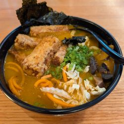 Soupa Noodle Bar - Build-A-Soupa bowl (curry laksa broth, udon, agedashi tofu (x2), carrots, napa cabbage, nori, scallions & shiitake mushrooms)