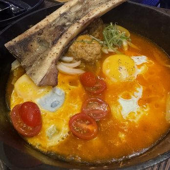 HEM Kitchen And Bar - Meatballs and eggs skillet with added bone marrow - Vietnamese Near Me - Houston, Texas HEM Kitchen And Bar - Meatballs and eggs skillet with added bone marrow - Vietnamese Near Me - Houston, Texas