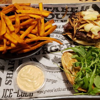 The Works - Tragically Maple w sweet potatoe fries - Burgers Near Me - Niagara Falls, Ontario