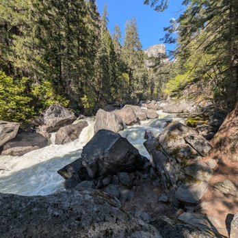Vernal Fall - Merced River (looking up river) along Mist Trail. May 9th, 2025 - Parks Near Me Vernal Fall - Merced River (looking up river) along Mist Trail. May 9th, 2025 - Parks Near Me