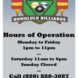 Honolulu Billiards - New Hours of Operation