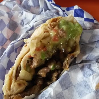 Pancho's Mexican Food - Carne asada burrito, just like it's supposed to be, Carne, guacamole and Pico de gallo. - Mexican Near Me - Independence, Missouri