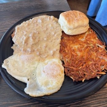 Town's End Brunch - Chicken fried steak, muffin, two easy over eggs and hash browns - Breakfast & Brunch Near Me - San Francisco, California Town's End Brunch - Chicken fried steak, muffin, two easy over eggs and hash browns - Breakfast & Brunch Near Me - San Francisco, California