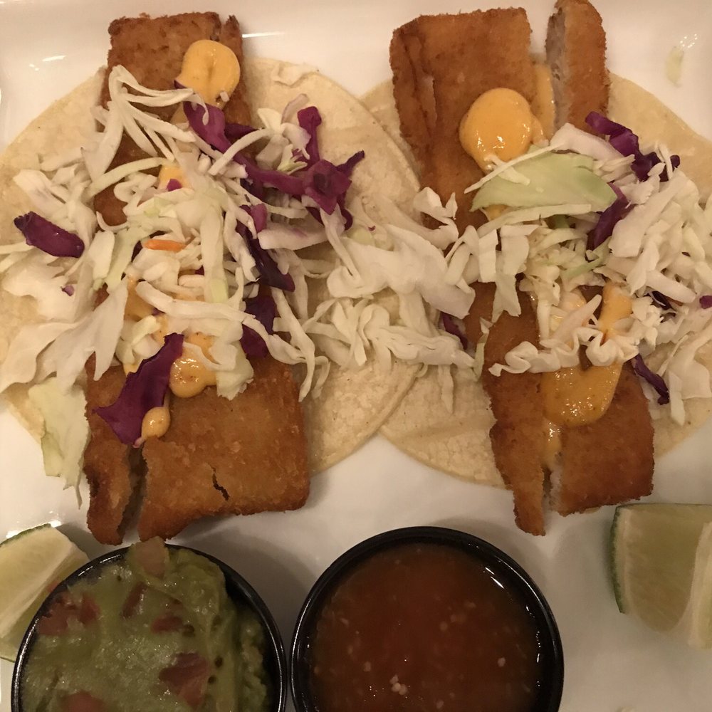 Brass Fork - Fish Tacos: Huge tasty pieces of fish on top of a corn shell, with cabbage, spicy mayo, salsa Fresca, and guacamole. - Cafes Near Me - Henderson, Nevada Brass Fork - Fish Tacos: Huge tasty pieces of fish on top of a corn shell, with cabbage, spicy mayo, salsa Fresca, and guacamole. - Cafes Near Me - Henderson, Nevada