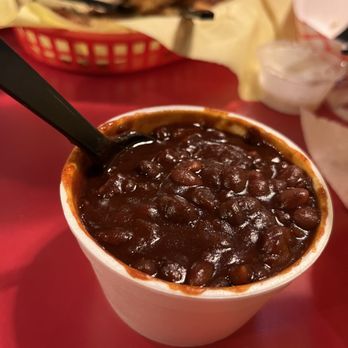 Tom's BBQ - Burnt beans...I mean baked beans. But if you get a fresh batch I bet they are good - Barbeque Near Me - Mesa, Arizona