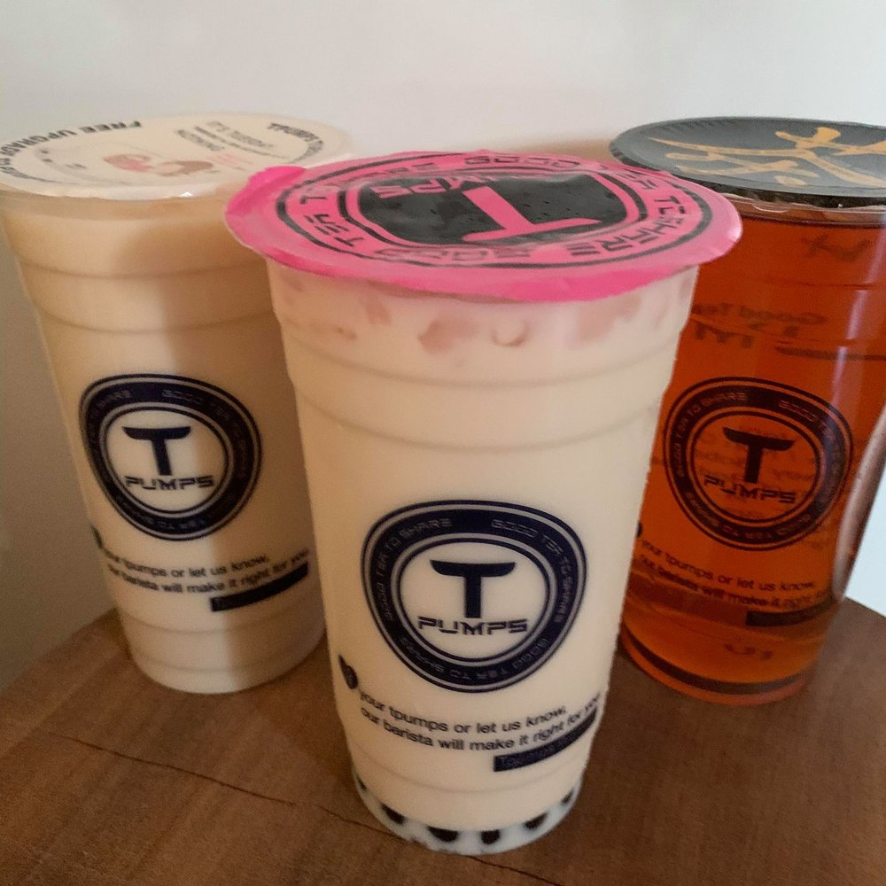 Tpumps - Pasadena - L to R: vanilla pepperment milk tea, rose vanilla milk tea, mango peach black tea - Bubble Tea Near Me - Pasadena, California Tpumps - Pasadena - L to R: vanilla pepperment milk tea, rose vanilla milk tea, mango peach black tea - Bubble Tea Near Me - Pasadena, California