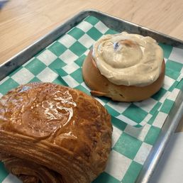 Chocolate croissant and cinnamon roll Chocolate croissant and cinnamon roll