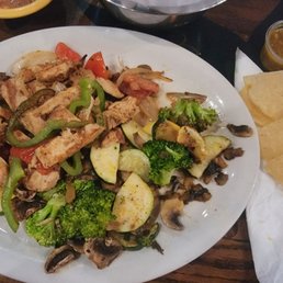 Lunch Chicken Fajitas, sub grilled veggies for rice/beans