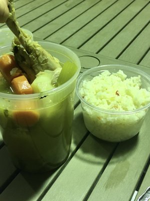 Photo of Pupuseria Mi Ranchito - Kingston, NY, US. $8.60 Chicken Soup: Large bone-in Chicken. Heart Vegetables. Next time need a fork, knife, plate, extra pint container