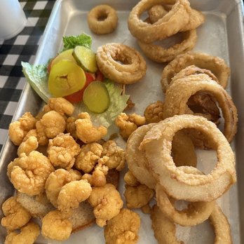 ByWater Dockside - Fried shrimp on bun with onion rings - Cajun/Creole Near Me - Port Sulphur, Louisiana