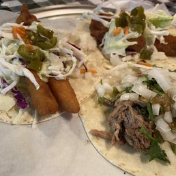 Fish taco, brisket taco Fish taco, brisket taco