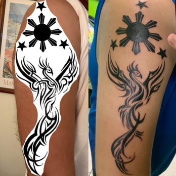 Pacific Rootz Tattoo - Mock-up on the left, and actual on the right! Love Francine's spin on it, and I think it looks better than the original! - Tattoo Near Me - Kihei, Hawaii Pacific Rootz Tattoo - Mock-up on the left, and actual on the right! Love Francine's spin on it, and I think it looks better than the original! - Tattoo Near Me - Kihei, Hawaii