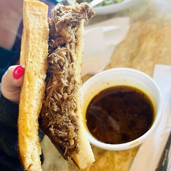 Kojak's - Chuck roast on Texas toast with consommé - Breakfast & Brunch Near Me - Houston, Texas Kojak's - Chuck roast on Texas toast with consommé - Breakfast & Brunch Near Me - Houston, Texas