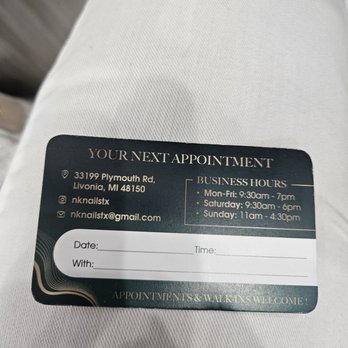 N.K.Nails - Business card - Nail Salons Near Me - Livonia, Michigan N.K.Nails - Business card - Nail Salons Near Me - Livonia, Michigan