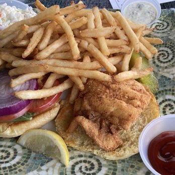 The Upper Deck - Fried haddock sandwich. - New American Near Me - Southwest Harbor, Maine