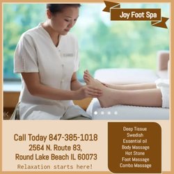 Joy Foot Spa - Reflexology, called "Zone Therapy" using gentle to firm finger pressure to an acupressure point
on the feet ankles and legs ...