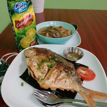 Pampanguena - Fried Pompano and eggplant with pork in peanut sauce yum! - Filipino Near Me - Miami, Florida Pampanguena - Fried Pompano and eggplant with pork in peanut sauce yum! - Filipino Near Me - Miami, Florida