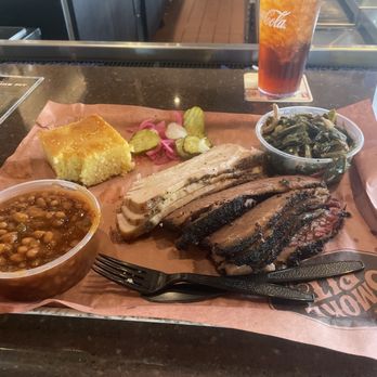 The Smoke Pit - Brisket, turkey greens, and beans and cornbread. Very tasty. - Southern Near Me - Charlotte, North Carolina The Smoke Pit - Brisket, turkey greens, and beans and cornbread. Very tasty. - Southern Near Me - Charlotte, North Carolina