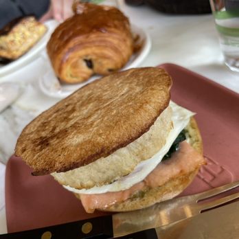 East Bay Provisions - Salmon sandwich with overeasy eggs and spinach - Bakeries Near Me - Berkeley, California